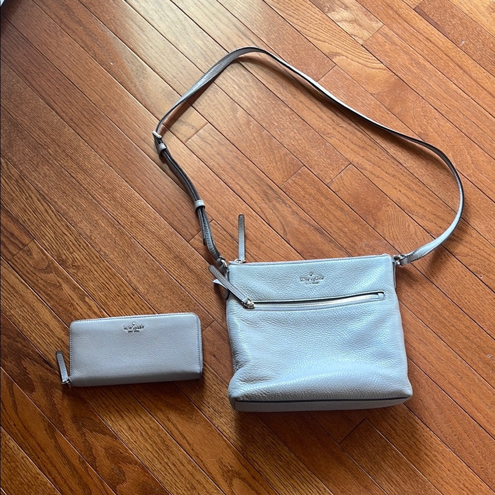 Kate Spade Gray Crossbody Bag with Pebbled Finish